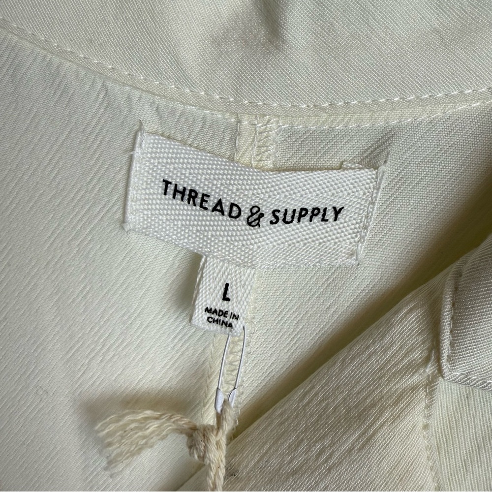 NWT Thread & Supply Maya Cream Dress Button Front Elastic Waist Size L - Picture 7 of 17